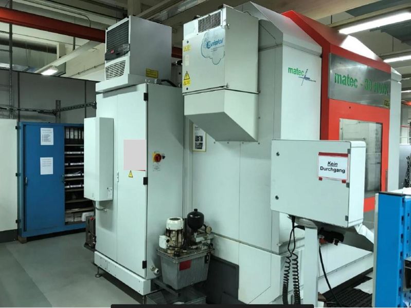 switch cabinet, coolant unit and suction of 5-axis machining centre MATEC 30 HV/K with HEIDENHAIN iTNC 530, 5-axis and integrated rotary table